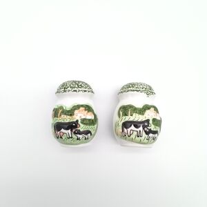 Vintage Ceramic Holstein Cow & Calf Salt and Pepper Shakers